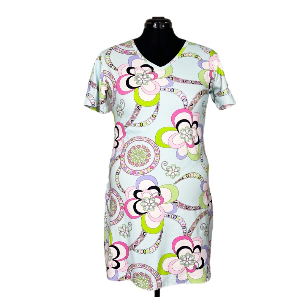 MELLY M Women’s Size L Floral Print Short Sleeve V-Neck Short Casual Golf‎ Dress